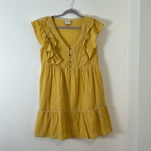 Knox Rose Yellow Gold Prairie Mini Dress Ruffle Sleeveless‎